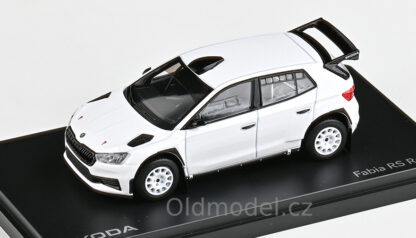 Modely autíček Škoda Fabia IV RS Rally2 (2022) 1:43 - Bílá, šotolinová kola 143XAB-607E2g, kovové modely aut Škoda, Oldmodel.cz