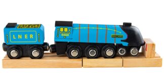 Bigjigs Rail Dřevěná replika lokomotivy Mallard + 3 koleje