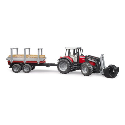 Bruder Traktor Massey Ferguson 7480 s čelním nakladačem a přepravníkem klád - poškozený obal - Image 4