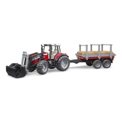 Bruder Traktor Massey Ferguson 7480 s čelním nakladačem a přepravníkem klád - poškozený obal