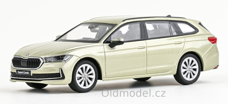 Modely autíček Škoda Superb IV Combi (2023) 1:43, Žlutá Ice Tea Metalíza - 143AB-047YR, kovové modely aut Škoda, Oldmodel.cz