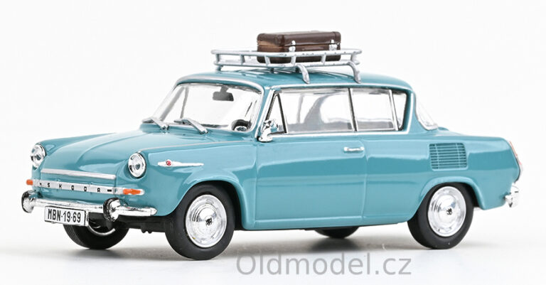 Modely autíček Škoda 1100MBX (1969)s přísluenstvím, 1:43 - Tyrkysová Světlá, 143AU-721HA, kovové modely aut Škoda, Oldmodel.cz