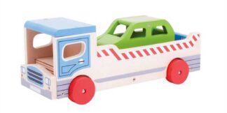 Bigjigs Toys Dřevěné odtahové auto s osobním autem