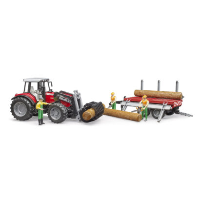 Bruder Traktor Massey Ferguson 7480 s čelním nakladačem a přepravníkem klád - Obrázek 3