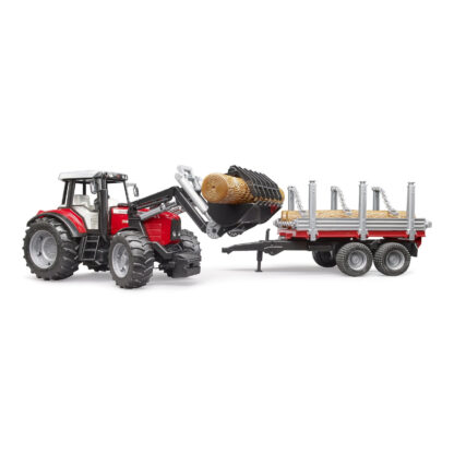 Bruder Traktor Massey Ferguson 7480 s čelním nakladačem a přepravníkem klád - Obrázek 5