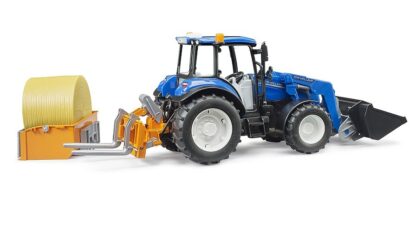 Bruder Traktor New Holland T5.120 s čelním nakladačem, korbou, vidlemi a kulatým balíkem - Image 5