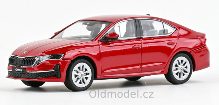 Model autíčka – Škoda Octavia IV FL (2024) 1:43 , Červená Velvet Metalíza