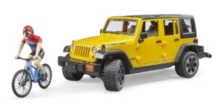 Bruder Jeep Wrangler Rubicon s cyklistou a kolem