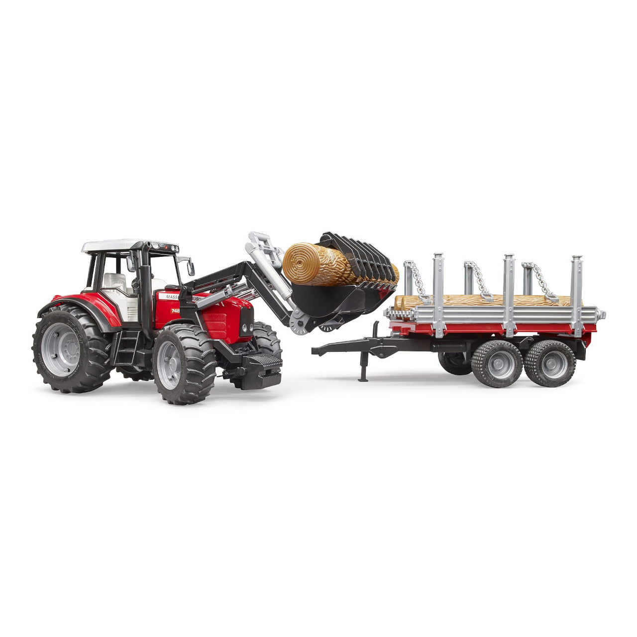 Bruder Traktor Massey Ferguson 7480 s čelním nakladačem a přepravníkem klád - Obrázek 2