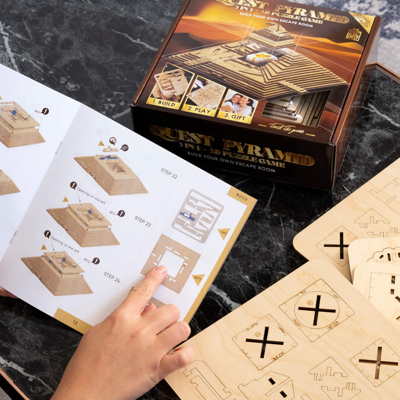 EscapeWelt 3D dřevěná skládačka hlavolamu Pyramida - Obrázek 2