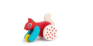 Bajo Dřevěná veverka na kolečkách červená