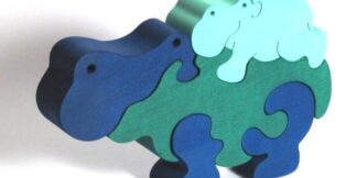 Fauna Dřevěné vkládací puzzle z masivu hroch modrý