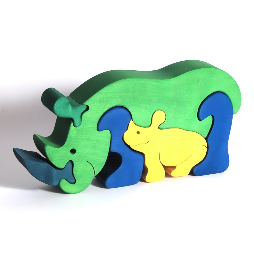 Fauna Dřevěné vkládací puzzle z masivu nosorožec - Obrázek 4