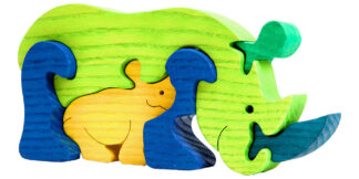 Fauna Dřevěné vkládací puzzle z masivu nosorožec