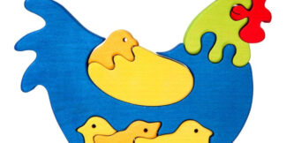 Fauna Dřevěné vkládací puzzle z masivu slepička s kuřátky